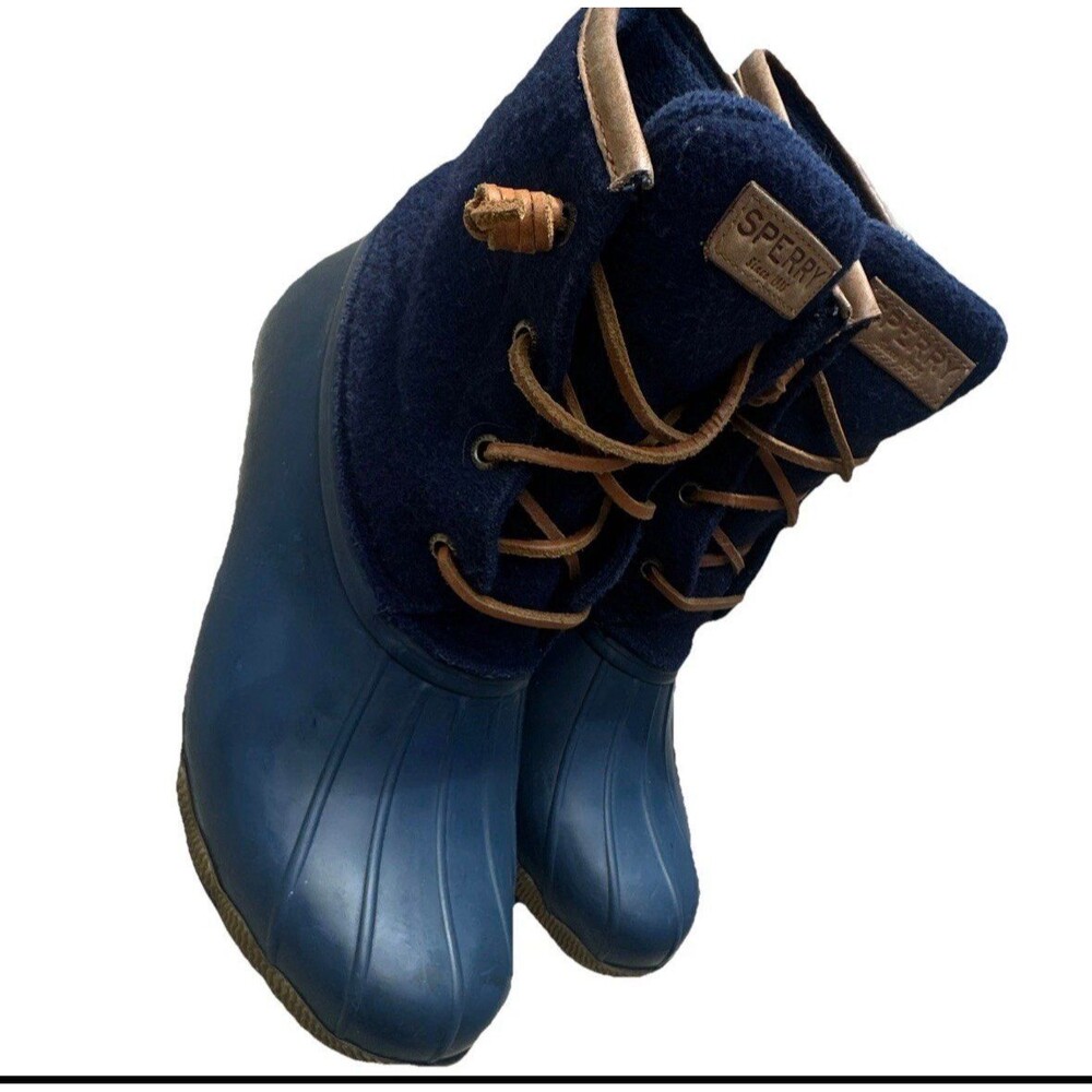 Sperry Saltwater Duck Boots Women’s 9 Navy Wool Thinsulate Waterproof STS85911